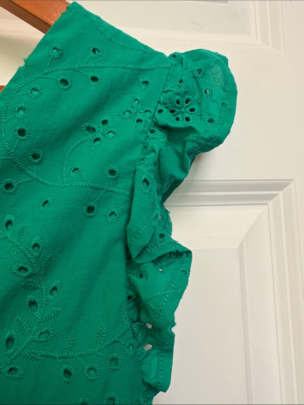 NWT Maggy London Green Eyelet V-Neck Ruffle Midi Dress - Picture 12 of 16